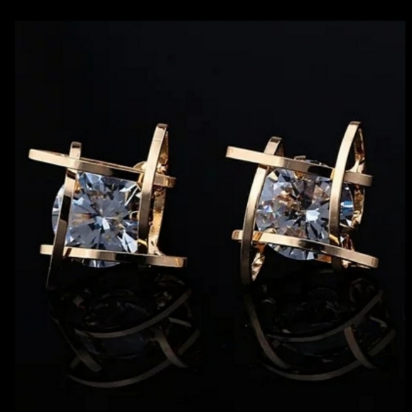 Goldtone CZ Stud Earrings - Picture 3 of 3